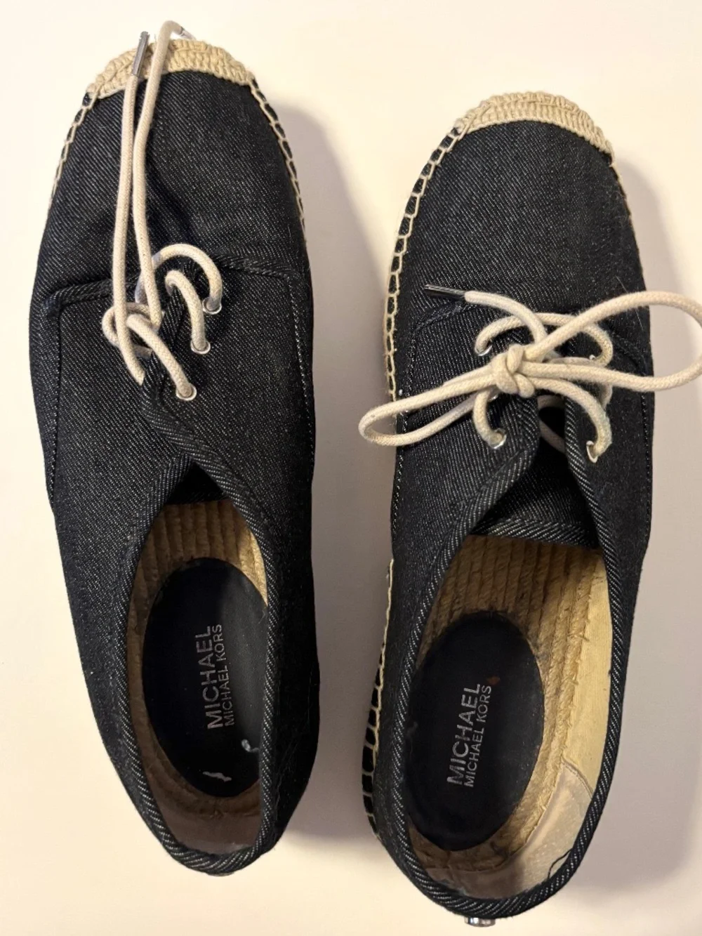 Michael Kors Lace Up Denim Platform Espadrilles Blue Tan Womens Shoe Size 10 M